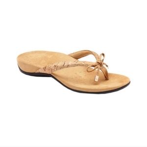 Vionic Bella Cork Metallic Gold Bow Thong Sandals Flip Flops Orthopedic Shoes